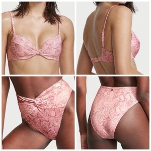 Set Victoria’s Secret Bikini (top & bottom) removable padding Pink Snake NWOT